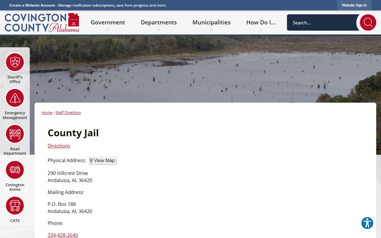 Covington County Jail directory with administrator and jail contact details